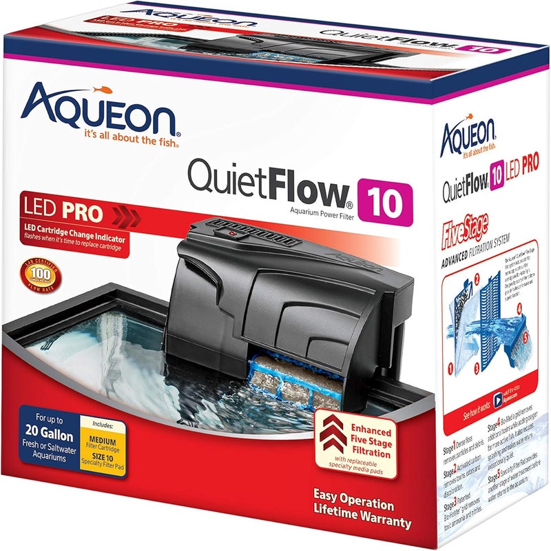 Aqueon QuietFlow 10 LED Pro Aquarium Power Filter for Up to 20 Gallon Aquariums - Image 1